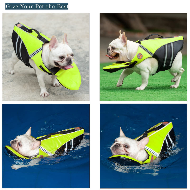 French Bulldog Life Jacket - Professional Dog Safety Vests for Swimming, Superior Buoyancy & Rescue Handle (Chest Girth: 17"-30" Weight: 17-28LB) (green) Fluorescent green