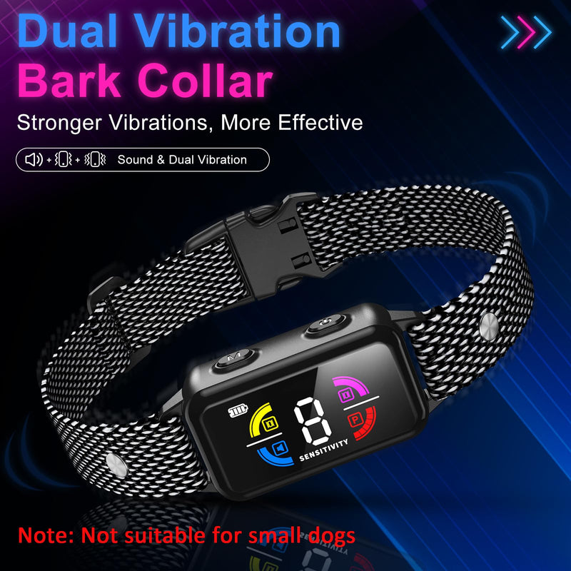 No Shock Rechargeable Dog Bark Collar with 8 Adjustable Sensitivity, Smart Anti Barking Collar with Beep and Vibration Modes for Large Medium Dogs (Black) Q11V-black - PawsPlanet Australia