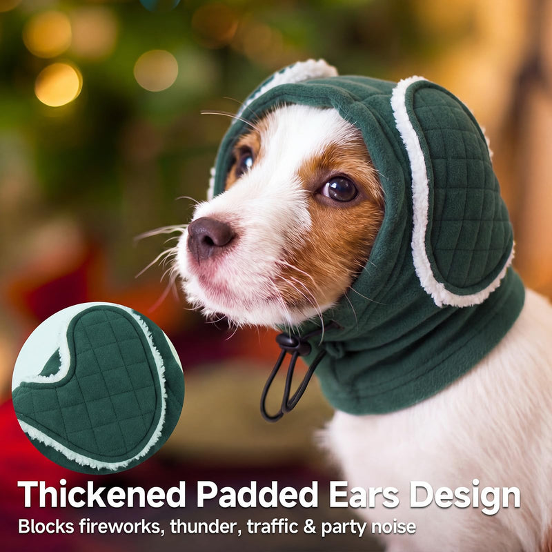 Dog Ear Muffs for Noise Protection – Dog Ear Defenders Calming Hoodie for Anxiety Relief, Anti Scratch Ear Wrap for Grooming Blow Drying Fireworks Thunder (Green, S) Green