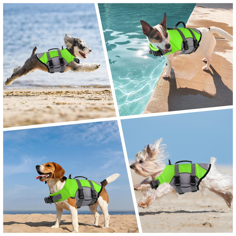 Mklhgty Dog Life Jacket, Reflective Adjustable Dog Life Vest with Rescue Handle for Swimming and Boating, Ripstop Pet Safety Life Preserver for Small, Medium and Large Dogs Green X-Small - PawsPlanet Australia