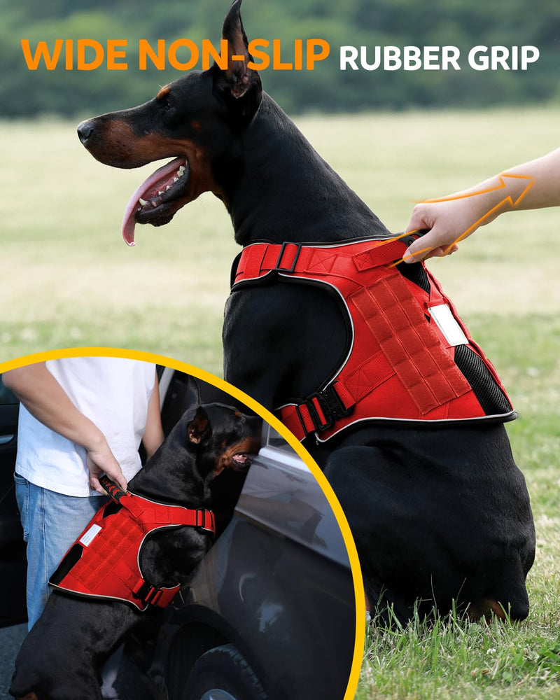 No Pull Reflective Service Dog in Training Vest Harness for Medium Large Dogs, Adjustable Heavy Duty Padded Red Dog Harness, with Front Clip and Metal Buckles Do Not Pet for Training, Hiking Medium (Oversized) Red(Harness and Leash Set) - PawsPlanet Australia
