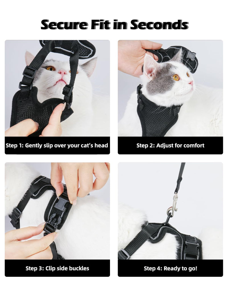 Luxelle 2 Pack Escape-Proof Cat Harness and Leash Set for Walking – Adjustable No Pull Soft Vest with Easy-Wear Buckle, Reflective Straps, Breathable Mesh – Outdoor Travel Harness for Cats & Kittens Black XS - PawsPlanet Australia