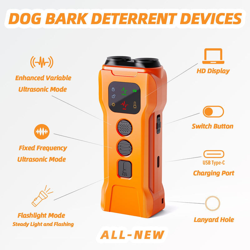 Ultrasonic Dog Bark Deterrent Devices,Rechargeable Anti Barking Device for Dogs 2025,LED Flashlight,35ft Range to Stop Barking Silencer Neighbors Dog,Safe & Effective for Dogs（Orange）