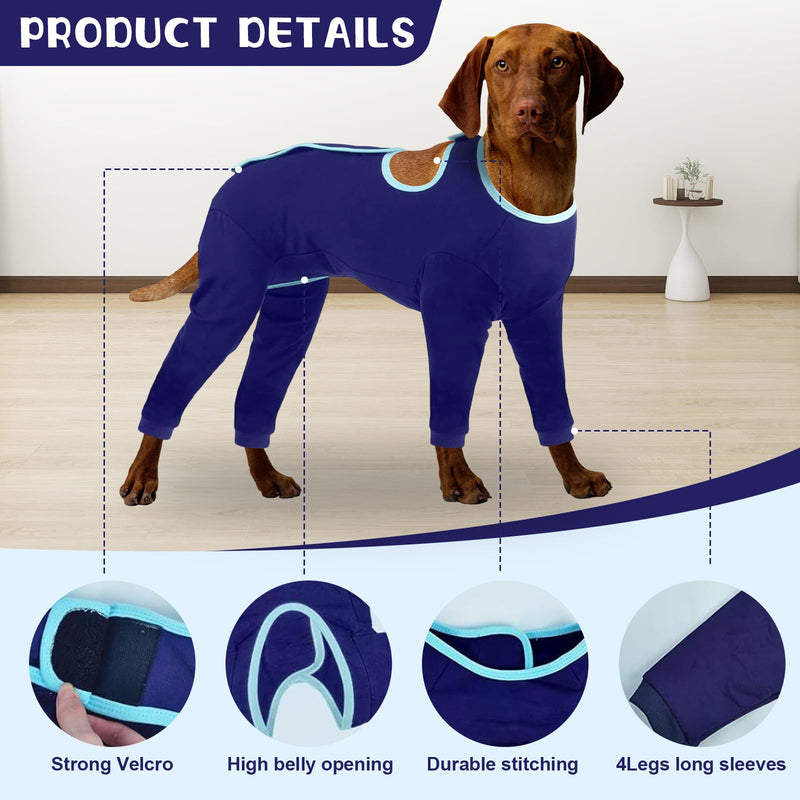 Surgical Body Dog Long-Sleeved with Leg, Dog Bodysuit After Surgery, Rear Legs Leak Protection After Surgery, Adjustable Body Dog Recovery Case, Wound Protection Suits, Body Breathable After Dog, Blue M (Chest Circumference: 45-53cm)
