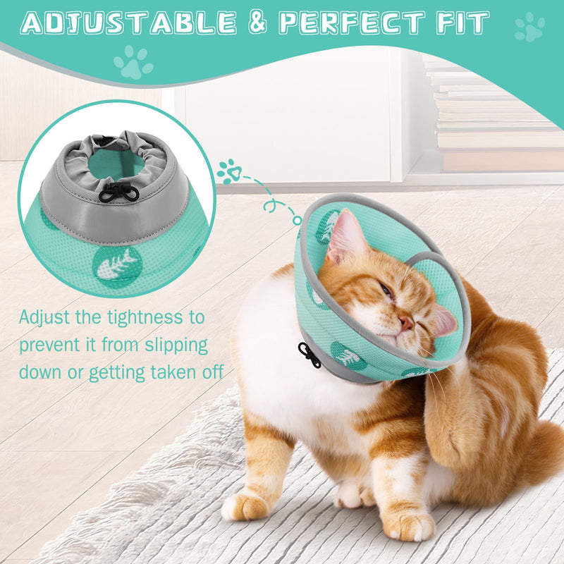 Cat Cone Collar Soft to Stop Licking After Surgery Cat Recovery Collar for Small Large Cats Adjustable Elizabethan Collar Green S(Neck 5"-9") - PawsPlanet Australia