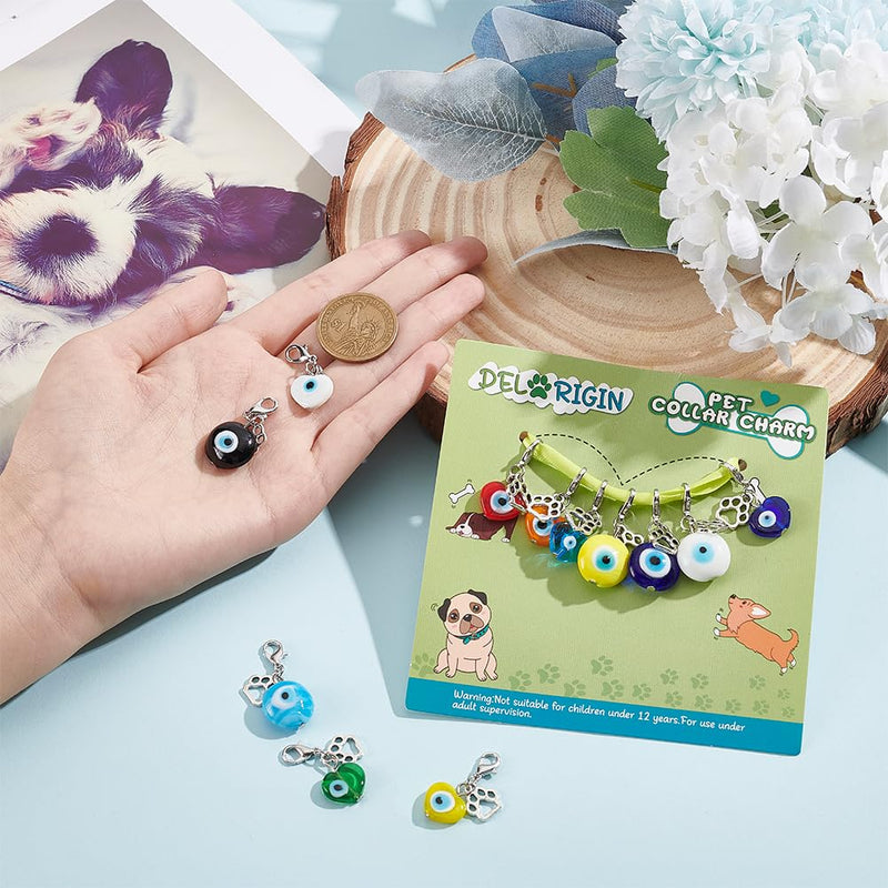 12pcs Evil Eye Pet Collar Pendants for Cat Dog Heart Bead Jewelry Charms Lucky Dog Paw Pet Collar Pendants Clip-on Charms for Bag Decor Keychain Pet Necklace Training Home Decoration - PawsPlanet Australia