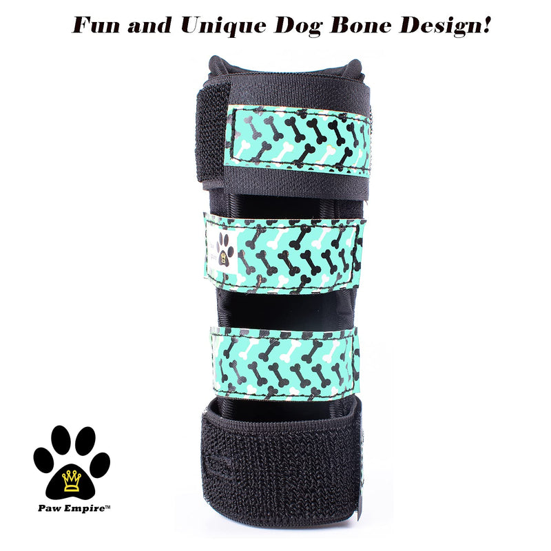 Pair of Dog Leg Braces, Ultra Supportive, Comfortable, Dual Metal Springs, Hind Leg Wraps, Canine Hock Brace for Joint Arthritis, Assists Injury & Sprains (Light Blue Dog Bone, Medium)