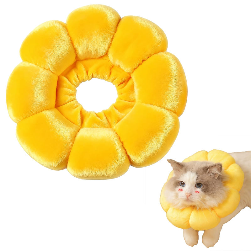 Cat Collar, Soft Adjustable Cat Collar for Cats and Small Dogs, Ideal for After Surgery, Care and Protection, Breathable, Bacteria-Inhibiting and Skin-Friendly (Yellow, M)