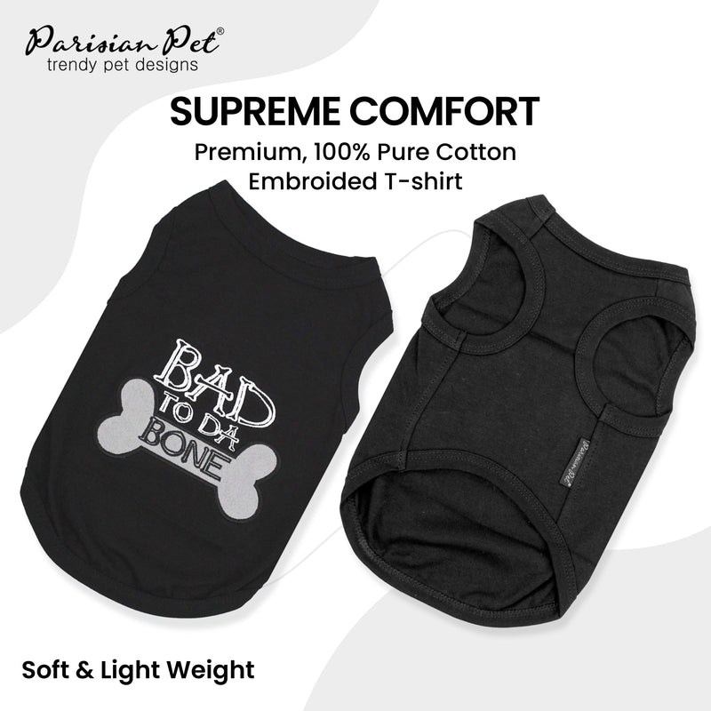 Parisian Pet Dog T-Shirt - Embroidered Bad to Da Bone Dog Clothes - 100% Cotton, Sleeveless Pet Vest - Machine Washable Shirt for Large Dogs 2XL - PawsPlanet Australia