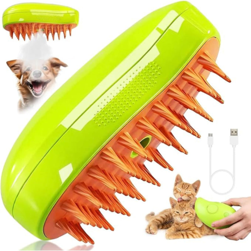 Cat Steam Brush 3 in 1, Silicone Massage Grooming & Pet Hair Remover, Spritz Defur Comb for Cats Dogs, Steamy Brush, Misting Pets Grooming Comb, Pet Hair Brushes Indoor Steamer by ALQMIA (Green) Green - PawsPlanet Australia