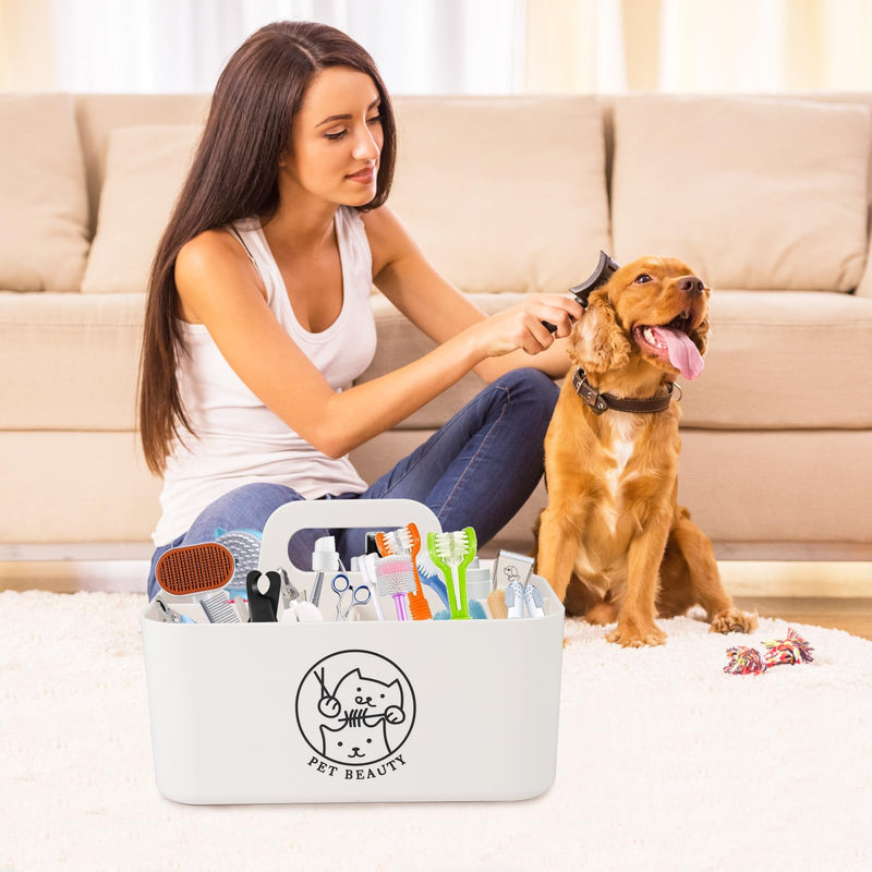 Minimalist White Dog Cat Grooming Supplies Organizer, Portable Caddy with 5 Compartments 5-Compartment(White） - PawsPlanet Australia