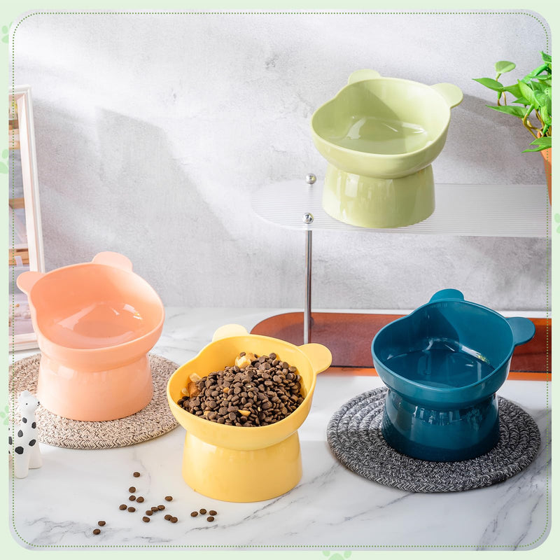 Zhehao 4 Pcs Elevated Cat Bowls Plastic Raised Cat Bowl 15 Degrees Tilted Raised Pet Food and Water Bowls Cute Anti Vomit Food Dishes Pet Feeders for Cats and Small Dogs (Bear) Bear