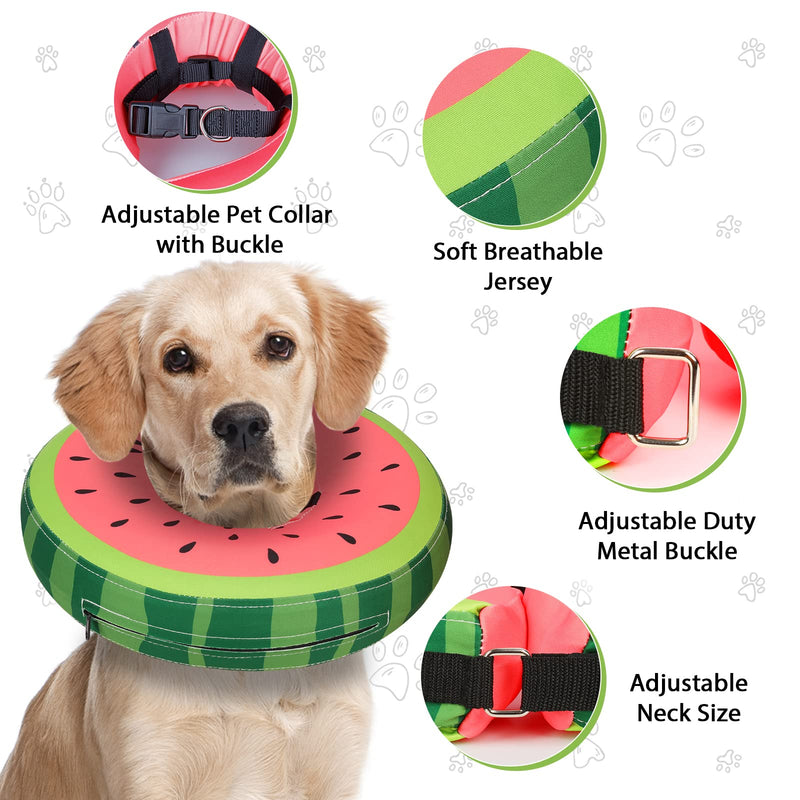 Dog Cone Collar for Small Medium Large Dogs for After Surgery, Pet Inflatable Neck Donut Collar Soft Protective Recovery Cone for Dogs and Cats - Alternative E Collar Does not Block Vision - Red,M Watermelon M-Neck:11"-14"