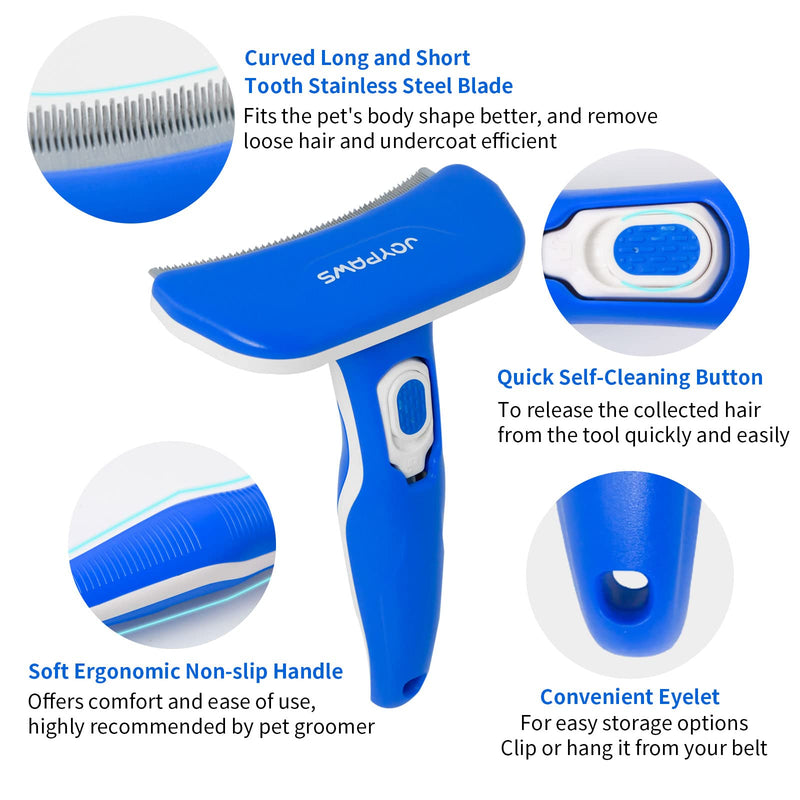 Upgraded Pet Self Cleaning Curved Deshedding Tool, Effectively Reduces Shedding by Up to 95%, Professional Grooming Brush for Small or Medium Dogs and Cats Blue M