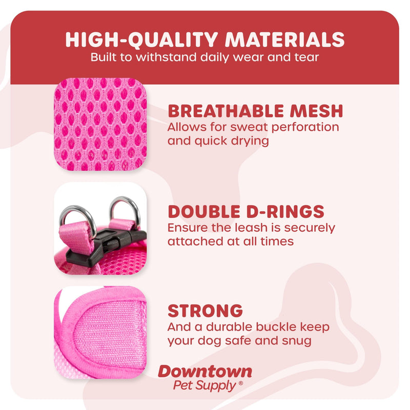 Downtown Pet Supply Step in Dog Harness for Small Dogs No Pull, Medium, Pink - Adjustable Harness with Padded Mesh Fabric and Reflective Trim - Buckle Strap Harness for Dogs - PawsPlanet Australia