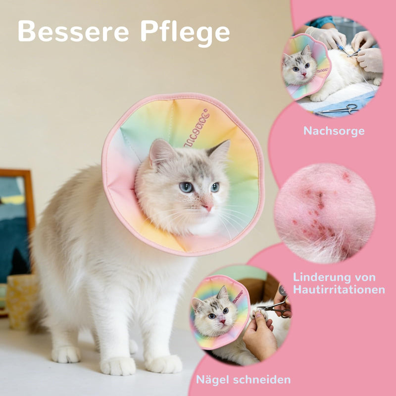 Adjustable Soft Cat Cone Collar - Waterproof Recovery Collar for Cats After Surgery, Lightweight Elizabethan Collar for Kittens, Small to Large Pink Gradient Color M(Neck: 22-26CM)