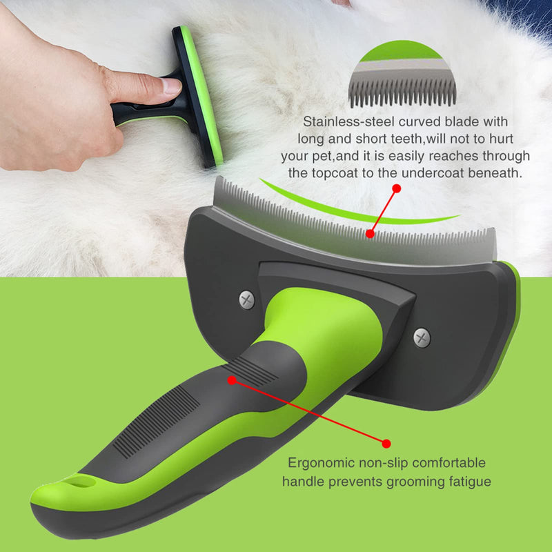 Upgraded Pet Self Cleaning Curved Deshedding Tool, Effectively Reduces Shedding by Up to 95%, Professional Grooming Brush for Small Dogs, Cats and Other Small Animals Green S - PawsPlanet Australia