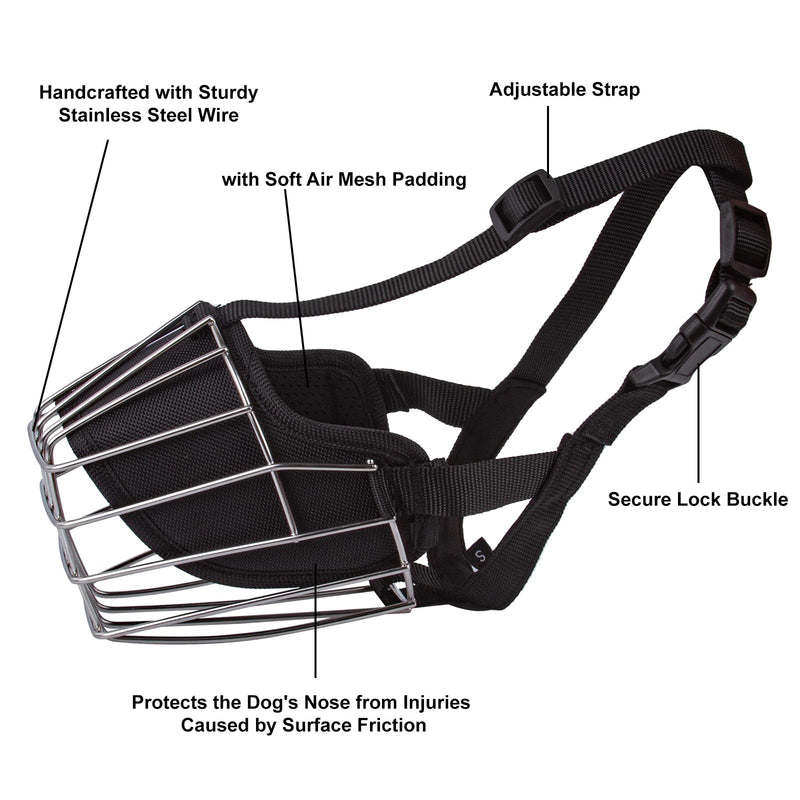 Dog Muzzle Metal Basket for Casaro, Labrador Retriever, Alaskan Malamute, Caucasian Shepherd, Saint Bernard, Bernese Mountain Adjustable Nylon Straps Secure Wire Mask for Biting Chewing Barking (L) L - PawsPlanet Australia