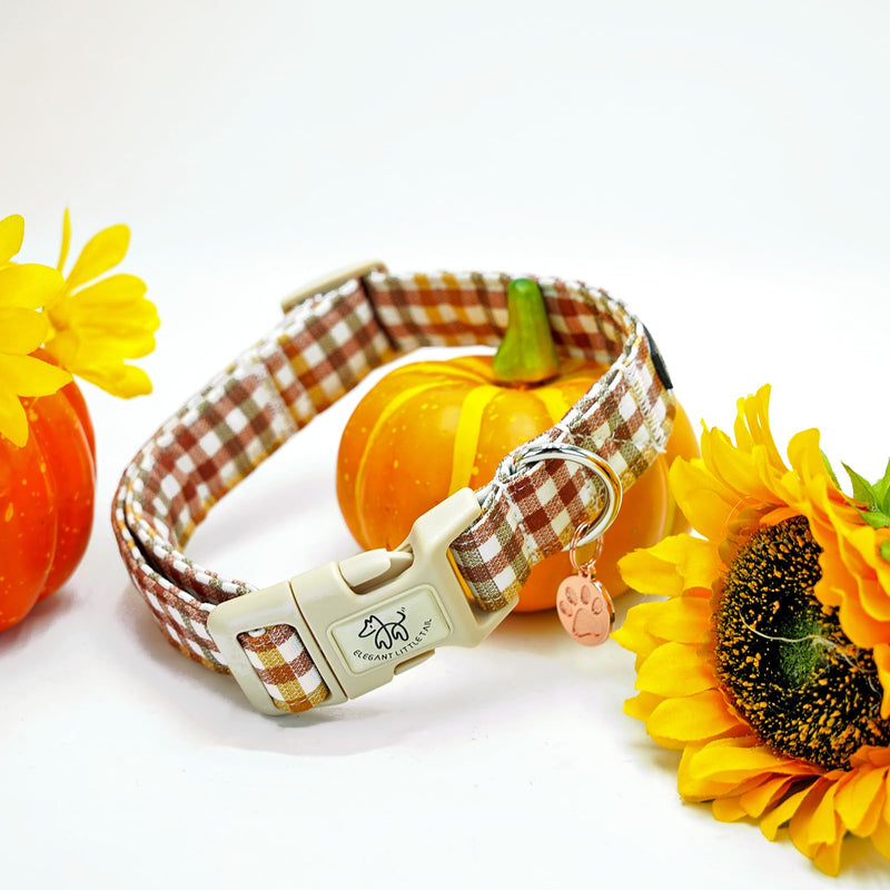 Elegant little tail Fall Dog Collar, Plaid Puppy Collars Fall Yellow Male Cute Puppy Adjustable Cotton Pet Collar with Quick Release Buckle for Small Medium Large Dogs Small (Pack of 1) - PawsPlanet Australia