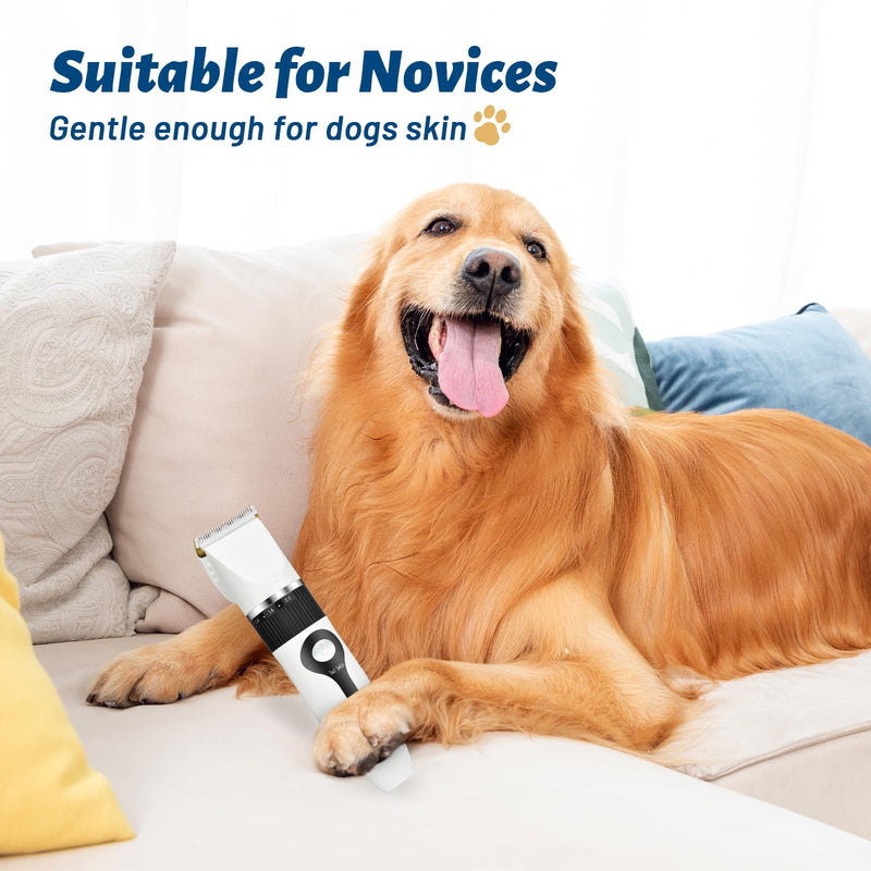 Timiyou Dog Clippers, Dog Grooming Kit Clippers, Rechargeable Cordless Pet Clippers Low Noise Pet Hair Clipper Dog Clippers Professional for Thick Hair with 4 Combs for Dogs Cats Horses, White