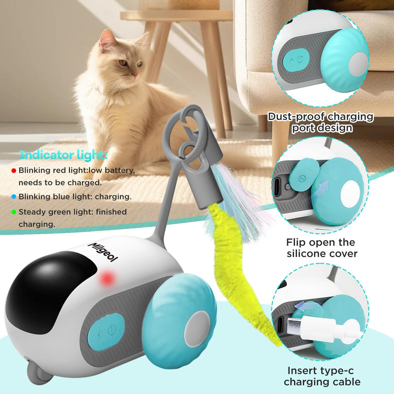 Turbo Tail 3.0, Teazys Cat Toy Turbo Tail, Smart Remote Control Electric Interactive Cats Toy, Type-C Rechargeable Turbo Tail Mouse Cat Toy with Feathers (1pc Blue) 1pc blue - PawsPlanet Australia