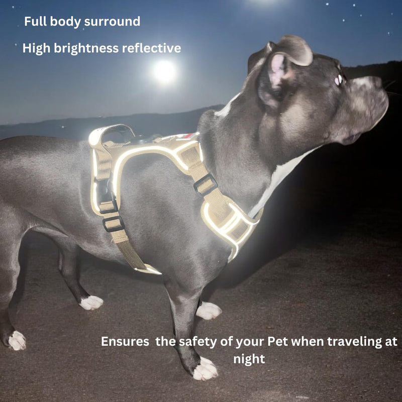 Dog Harness with Airtag Holder and Leash Set-Premium Oxford Breathable Material- Durable Reflective Airtag Dog Harness and Leash Set for Small, Medium, Large and X Large Dogs KHAKI - PawsPlanet Australia