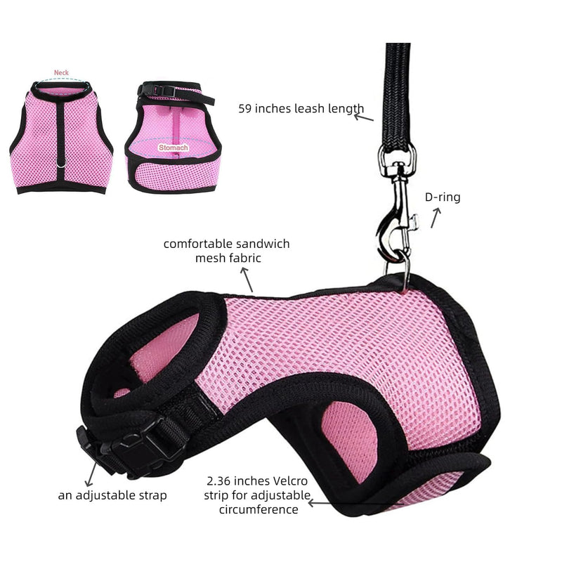 MANON ROSA Rabbit Harness and Leash Set - Adjustable Escape-Proof Training and Walking Gear for Guinea Pigs Bunnies Chinchillas Hamsters Ferrets Rats Kittens and Small Dogs Puppies Cats (Black,L) Black L - PawsPlanet Australia