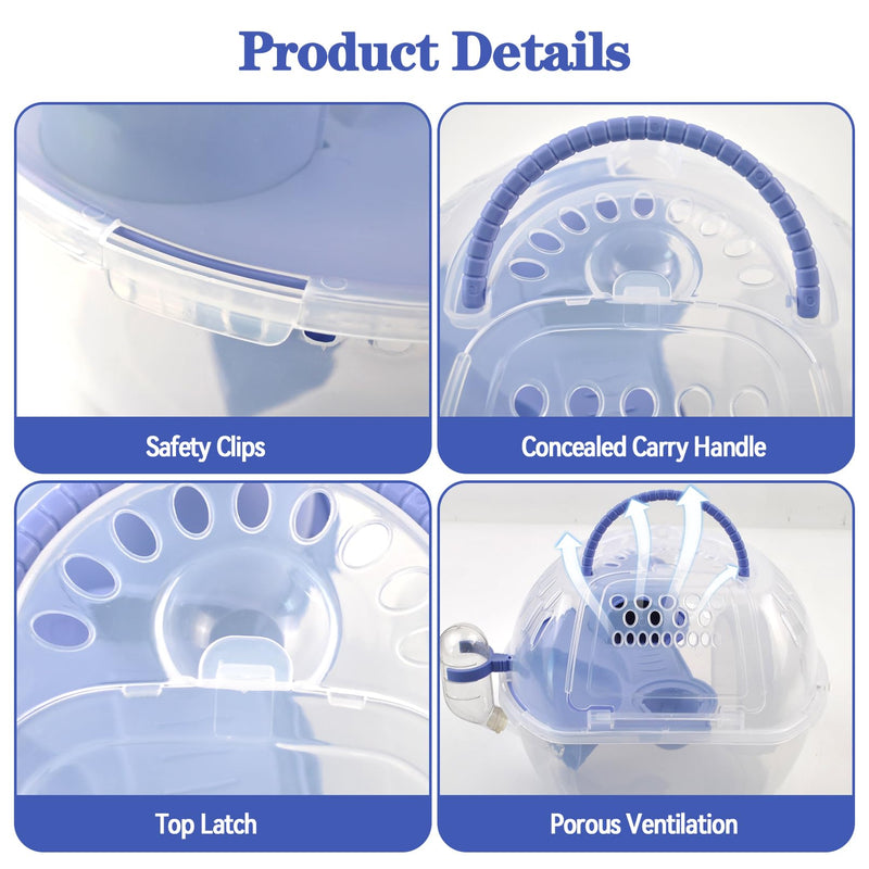 Dwarf Hamster Carrier Cage,Hamster Carrier Portable Hamster Travel Carry Case Breathable 2 Tiers with Silent Exercise Wheels,Water Bottle,Food Dish(Blue) - PawsPlanet Australia
