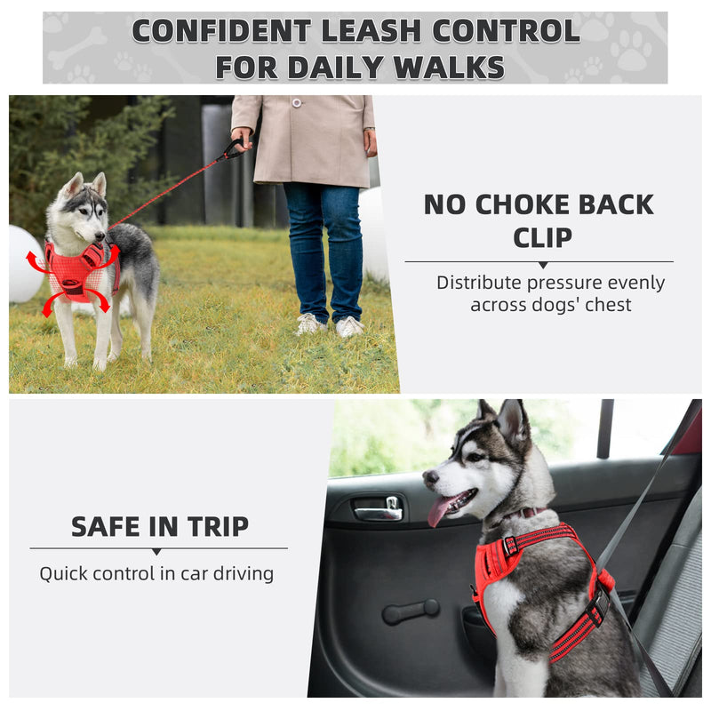 No Pull Dog Harness with A Free Heavy Duty 5ft Dog Leash, Adjustable Soft Padded Dog Vest, Reflective No-Choke Pet Oxford Vest with Easy Control Handle for Small and Large Dogs(Red, Large) Red - PawsPlanet Australia