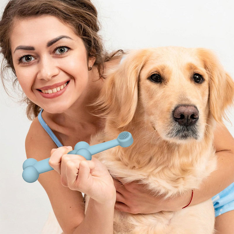 Pet finger toothbrush, massage tool, grooming aid, suitable for small pets, dogs and other pets, cream-colored dental cleaning tool