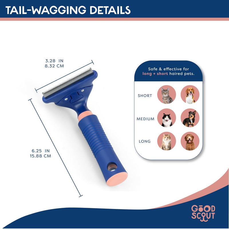 Good Scout Stainless Steel Pet Hair Rake, Best Deshedding Tools for Dogs & Cats, Gentle, Safe & Effective Grooming Tool for Long & Short Haired Animals Deshedding Brush