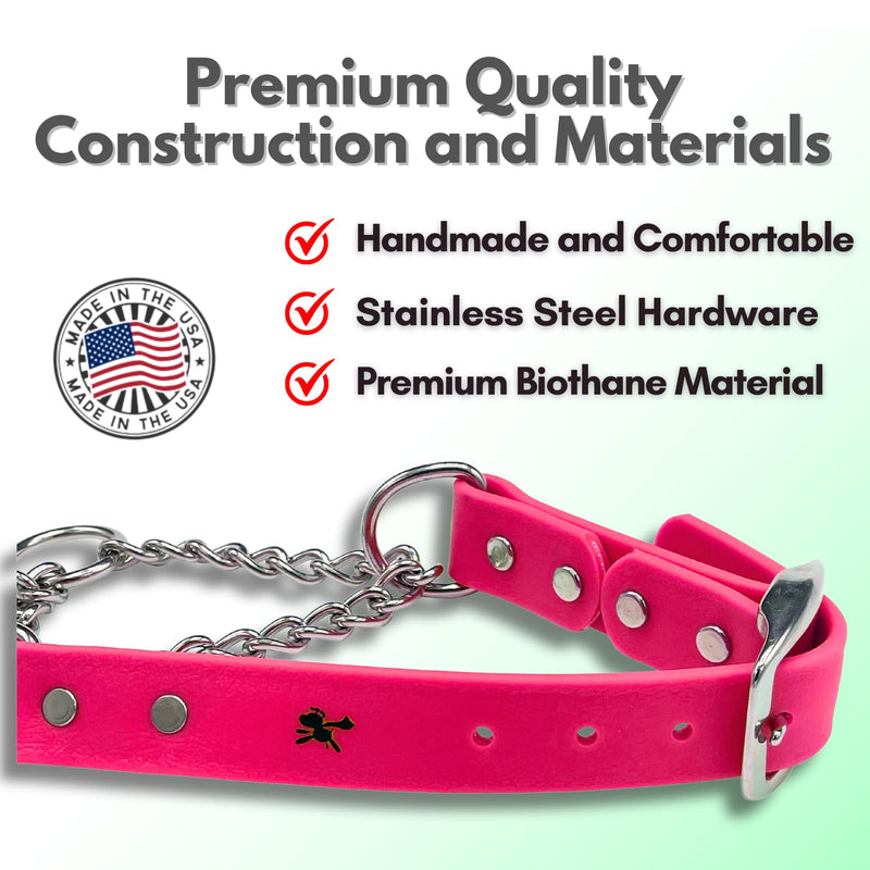 Martingale Collar for Dogs, Biothane, Stainless Steel Hardware, No Pull, Made in The USA, Professional Grade, Medium, Pink - PawsPlanet Australia