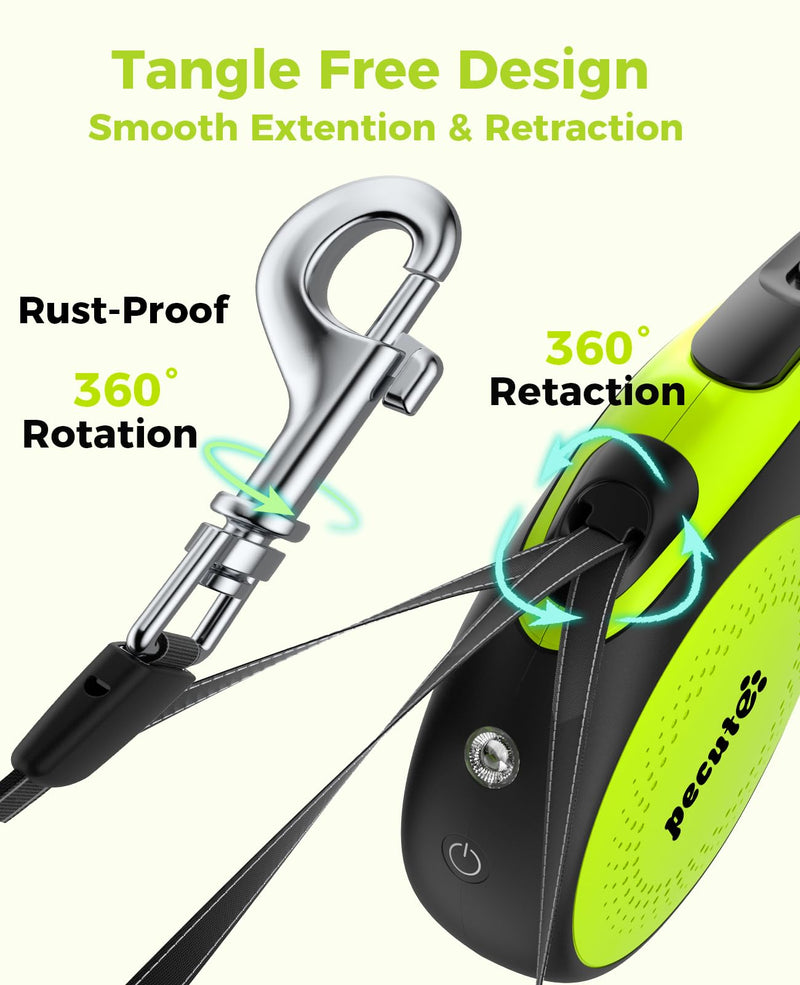 Retractable Dog Leash with Flashlight, 26ft Heavy Duty Retractable Pet Leash with Light, One-Button Control, Anti-Twist Protection, Reflective Leashes for Medium Large Pets Dogs Up to 110 lbs Green with LED light Large-26ft - PawsPlanet Australia
