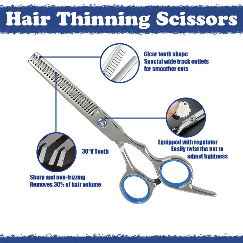 Hair Cutting Scissors Kit,27PCS Professional Stainless-Steel Sharp Barber Professional Hairdressing Shears Set with 6.5 Inch Cutting Scissors,Thinning Shears for Man Woman Adults Kids Home Salon Blue - PawsPlanet Australia
