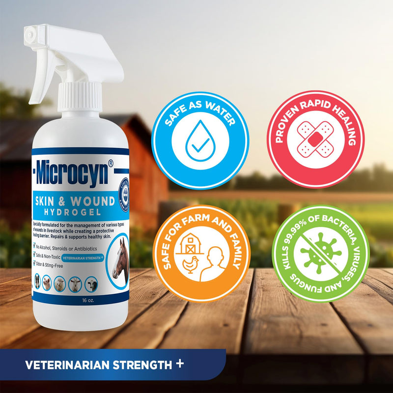 Microcyn Livestock Skin & Wound Hydrogel – 16 oz Moisture-Retaining Protective Barrier for Cuts, Scrapes & Irritated Skin – Professional Farm & Ranch Support
