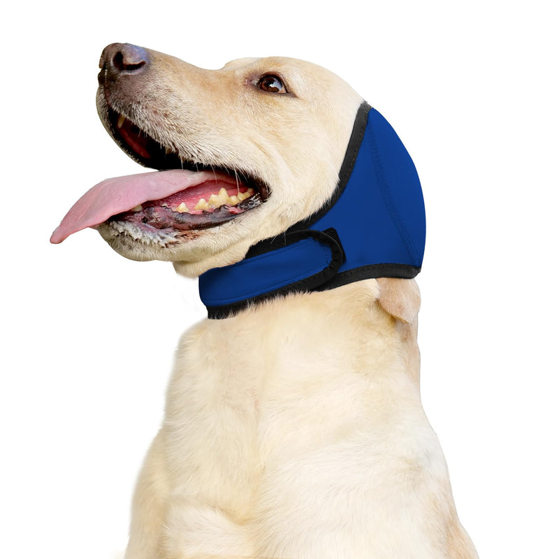 JOHNBOLIN Dog Ear Muffs & No Shake Ear Wrap for Hematoma, Bathing, Drying & Noise Anxiety Relief - Elastic Waterproof Ear Protector with Calming Hoodie Design for Grooming (Blue, M) Medium(Head Circle:14"-19") Blue
