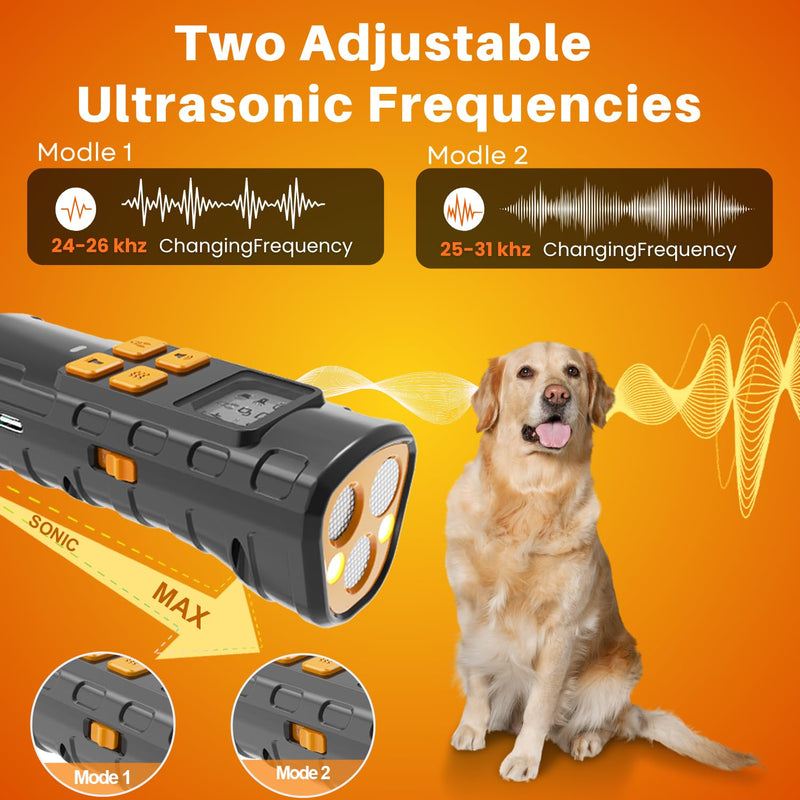 Dog Bark Deterrent - 2025 Triple Anti Bark Device Ultrasonic Strobe light Hybrid with 2 Modes, 6 IN 1 Humane Trainer, LCD Display, 50ft Range for Indoor Outdoor, Instantly Stop Neighbor's Dog Barking