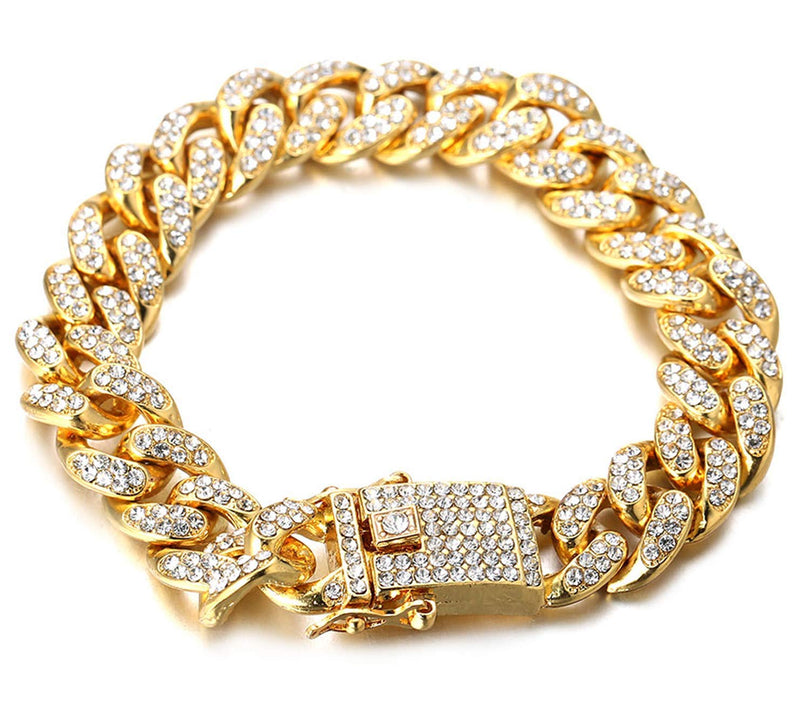 Halukakah Cat Collar - Carat - Iced Out Diamond Cuban Link Gold Chain for Cats & Kittens - 18k Real Gold Plated 9" Collar Size - for Decoration Only - Get Your Cat Catwalk Ready 9" Medium Breed Fit | Shorthair, Scottish Fold - PawsPlanet Australia
