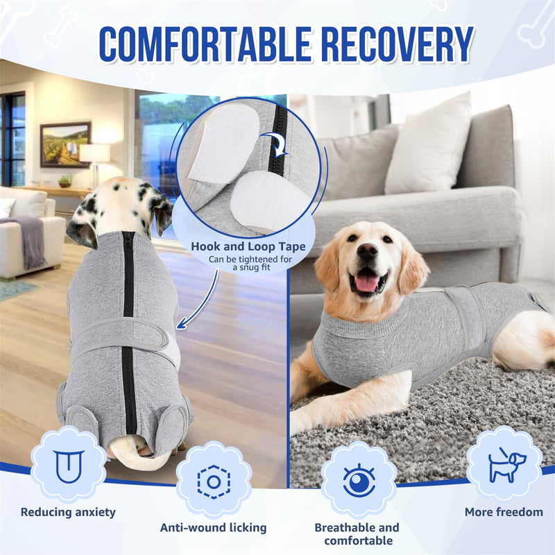 SlowTon Dog Surgery Recovery Suit - Zipper On Dog Onesies After Surgery for Female Male Dog, Abdominal Wounds Bandages Cone/E-Collar Alternative Dog Surgical Body Suit Anti-Licking (Grey,S) Small 1.Grey - 95% Cotton + 5% Spandex