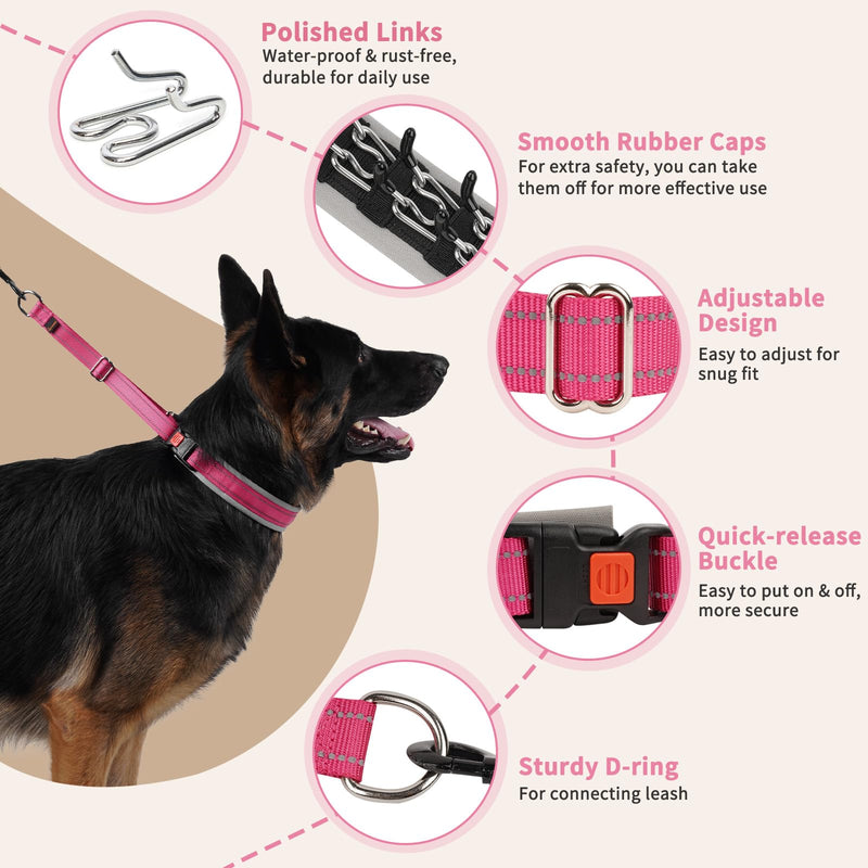 Mayerzon Martingale Dog Collar for Pulling, Patented No Pull Training Walking Collar with Buckle for Medium Large Dogs Bulldog Pitbull German Shepherd, Reflective, Adjustable, Heavy-Duty(M, Hot Pink) Medium,2.5mm,14.5-18.5"Neck
