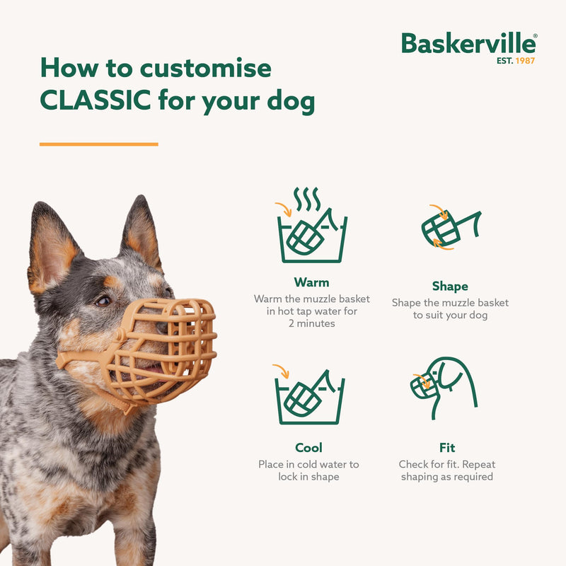 Baskerville Classic Basket Muzzle - Dog can Pant and Drink, Prevents Biting and Food Waste Scavenging, Strong TPR, Ideal for Longer Nosed Dogs, Breathable Dog Training Muzzle for Large Dogs (Size 10) - PawsPlanet Australia