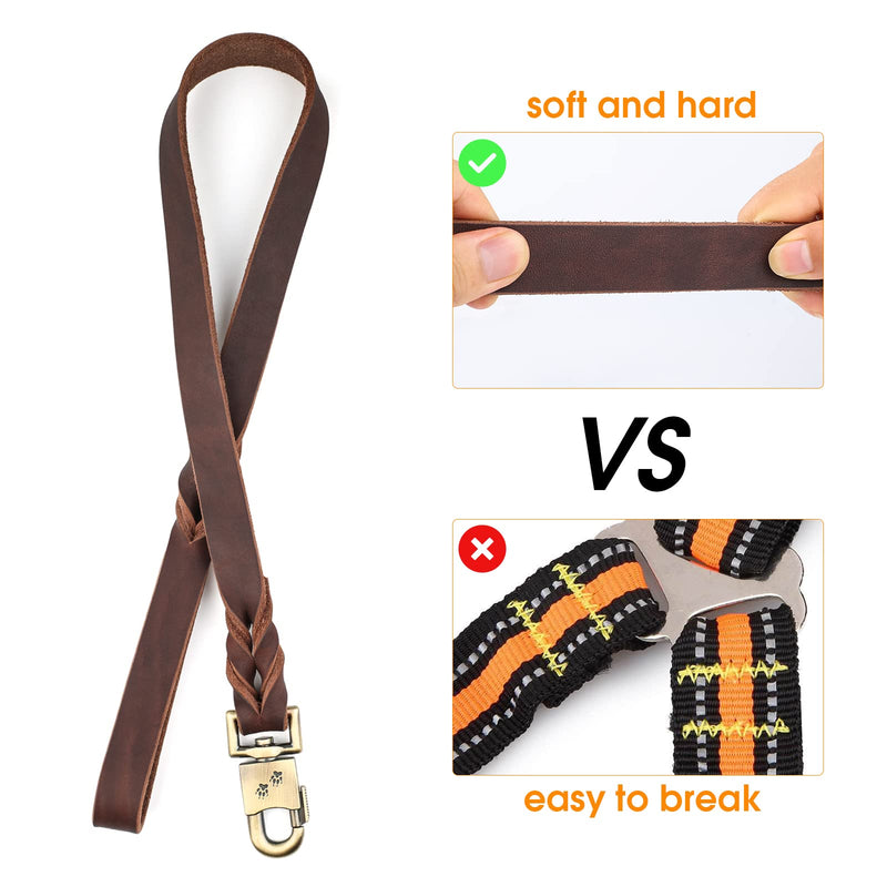 Heavy Duty Short Leash for Dog Training 3 FT Soft Traditional Braided Thick Leather Military Grade Dog Latigo Lead for Large Medium Dog - PawsPlanet Australia