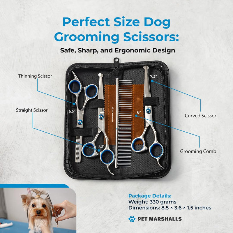 Professional Pet Grooming Kit 5-in-1 - Stainless Steel Trimming Scissors Set with Straight Hair Comb for Small and Large Pets - PawsPlanet Australia