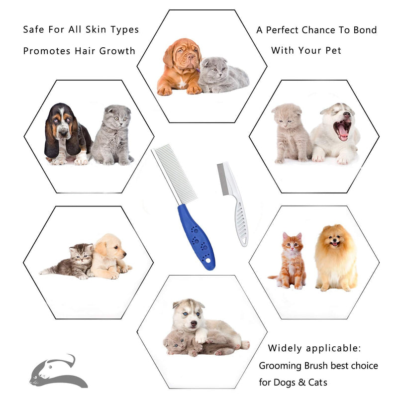 Pet Comb for Dogs & Cats,Small Dog & Cat Grooming Comb 2 Combs,Pet Stainless Steel Teeth Cats Comb for Removing Matted Fur, Knots & Tangles,Shedding Comb,Blue - PawsPlanet Australia