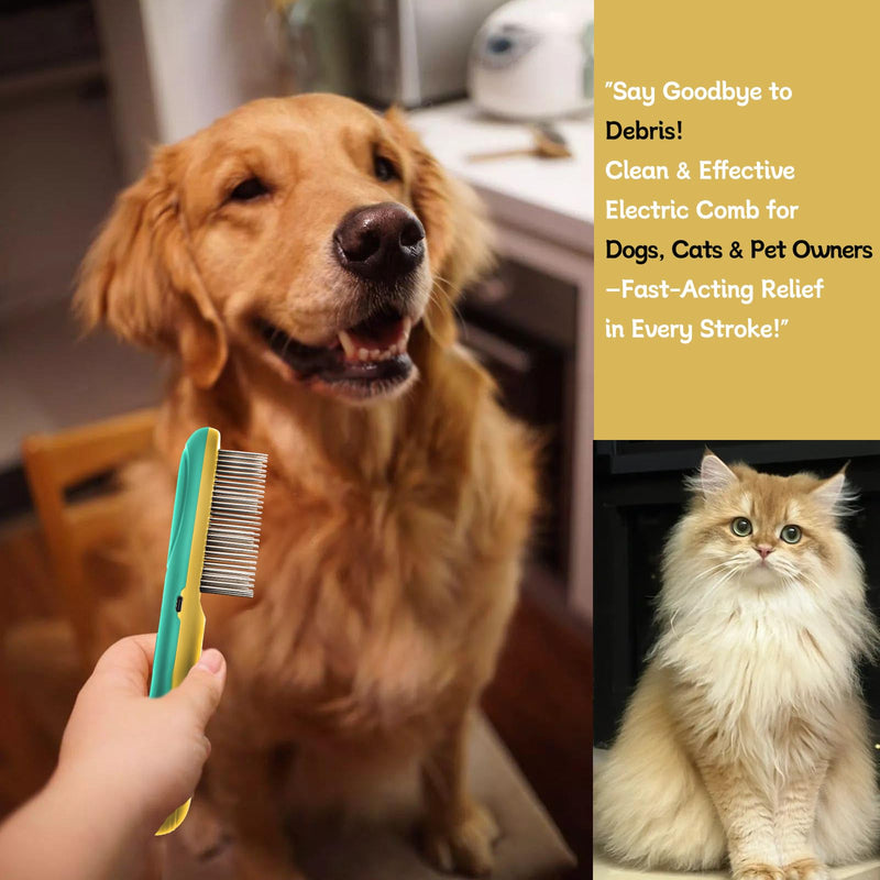 Premium Flea Comb for Dogs & Cats with Long Hair - 3-Row Stainless Steel Detection Tool with Manual Cleaning Brush | Electric Negative Ion Grooming Comb for Shaggy Dogs, Cats and Long-haired Animals - PawsPlanet Australia