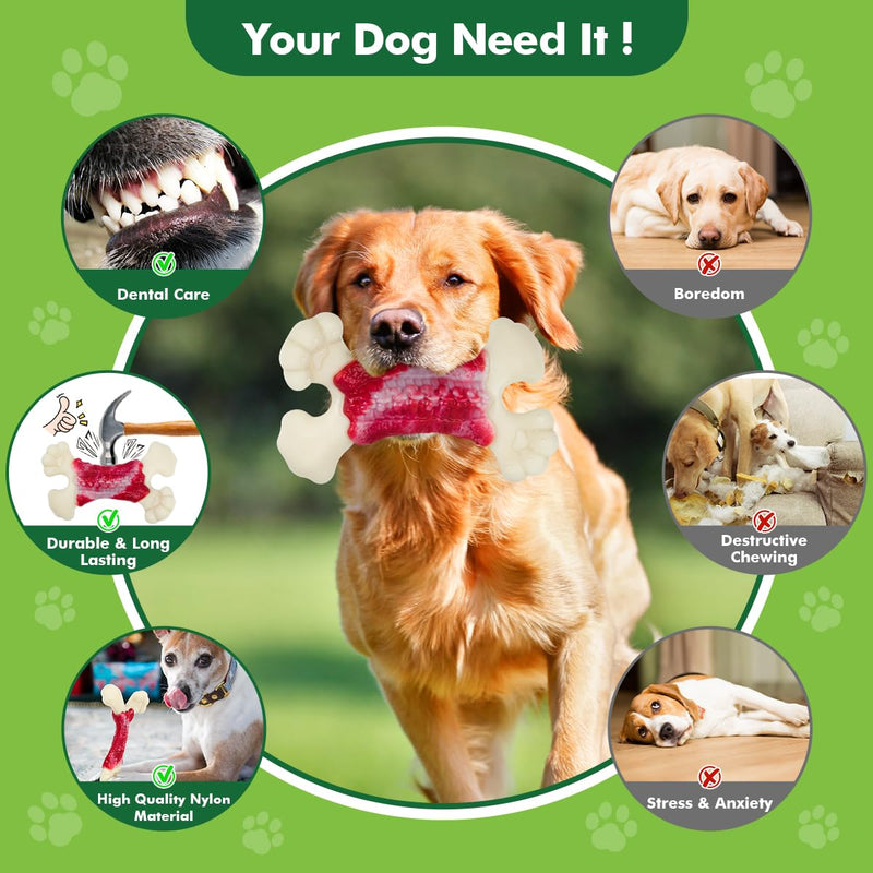 Dog Toys for Aggressive Chewers, Dog Toys for Large Dogs, Indestructible Dog Bones for Aggressive Chewers, Tough and Durable Dog Chew Toy, Real Bacon & Beef Flavors - PawsPlanet Australia