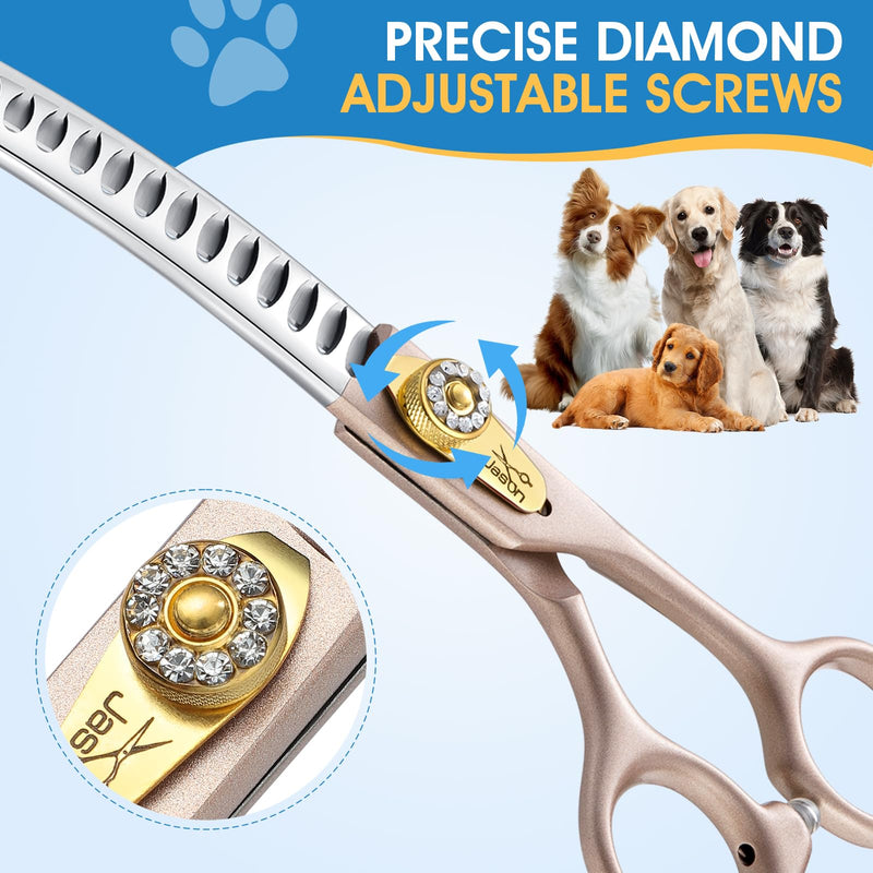JASON Professional Curved Chunker Shears - 7 Inch Chunker Scissor Dog Grooming Japanese 440C Stainless Steel Diamond Screw with 21 Fishbone Teeth Dog Shears, Rosegold - PawsPlanet Australia