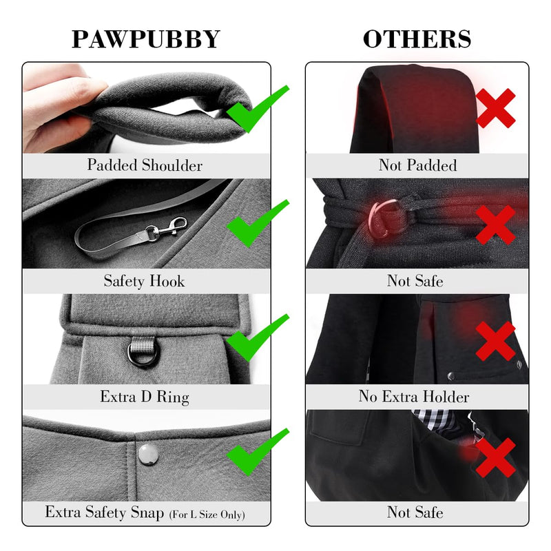 Dog & Cat Carrier Sling, Adjustable Soft Padded Shoulder Puppy Carrier, Hands-Free Dog Carrier Bag with Double Safety Buckles Premium Material for Outdoor Travel (Dark Gray, M) Dark Gray M - Buckle & Adjustable Regular Strap - PawsPlanet Australia