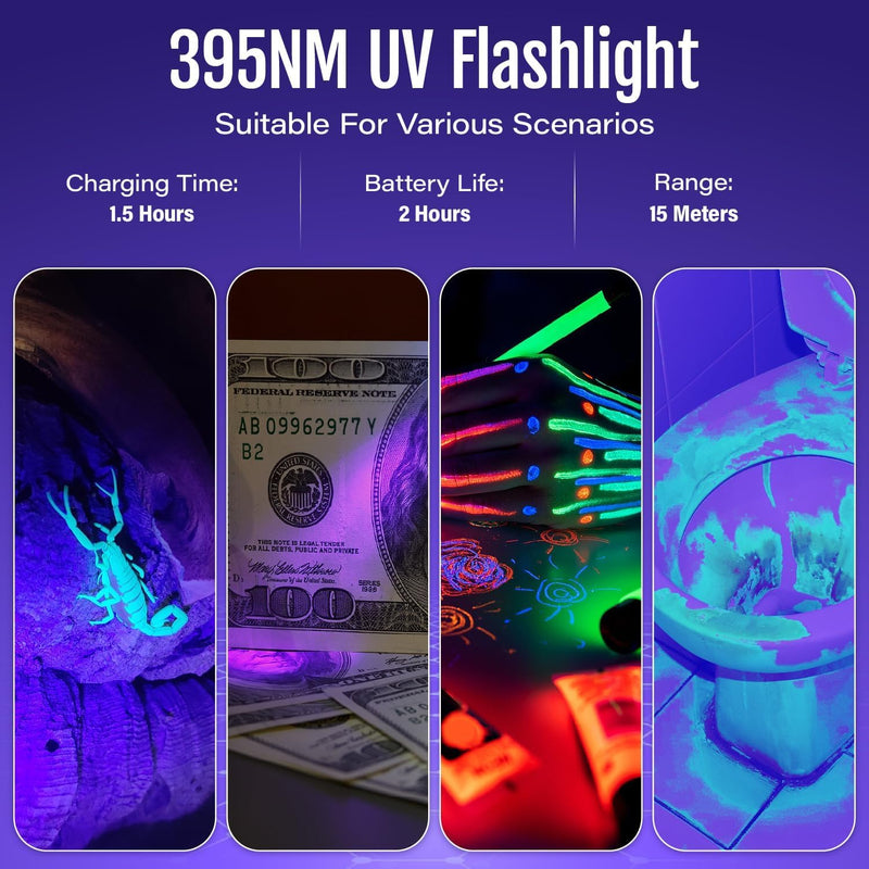 Black Light UV Flashlight Rechargeable, 395nm Mini Zoomable Blacklight Woods Lamp, Portable But Powerful USB Ultraviolet Flashlights for Pet Urine Detection, Home, Scorpions, Resin Curing, Leak - PawsPlanet Australia