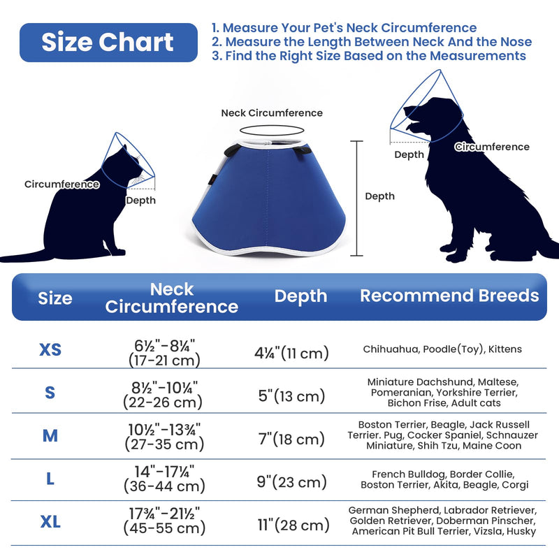 BARKLESS Dog Cone, Dog Cones for Small Medium Large Dogs, Cones for Puppies and Kittens after Surgery to Stop Licking, Adjustable Neuter Cone Alternatives, Light Recovery Collar, Elizabethan Collar S - Neck: 8½"-10¼" Royal blue